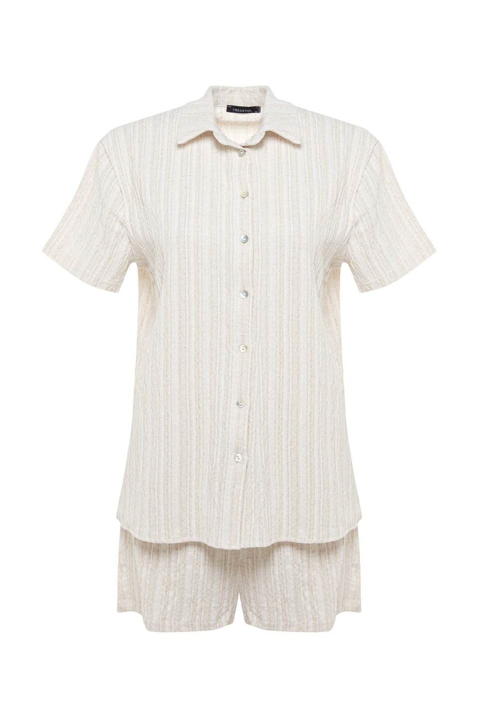 Woven Linen Blend Shirt Shorts Beach Set TBESS23AU00054
