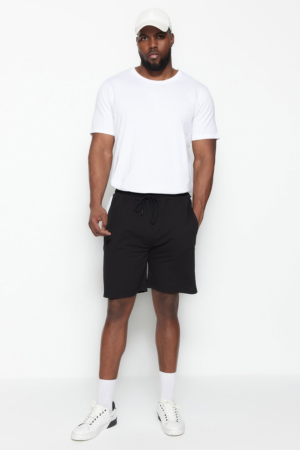 Plus Size Regular Cut Medium Length Elastic Waist Colored Paneled Shorts TMNSS23SR00046
