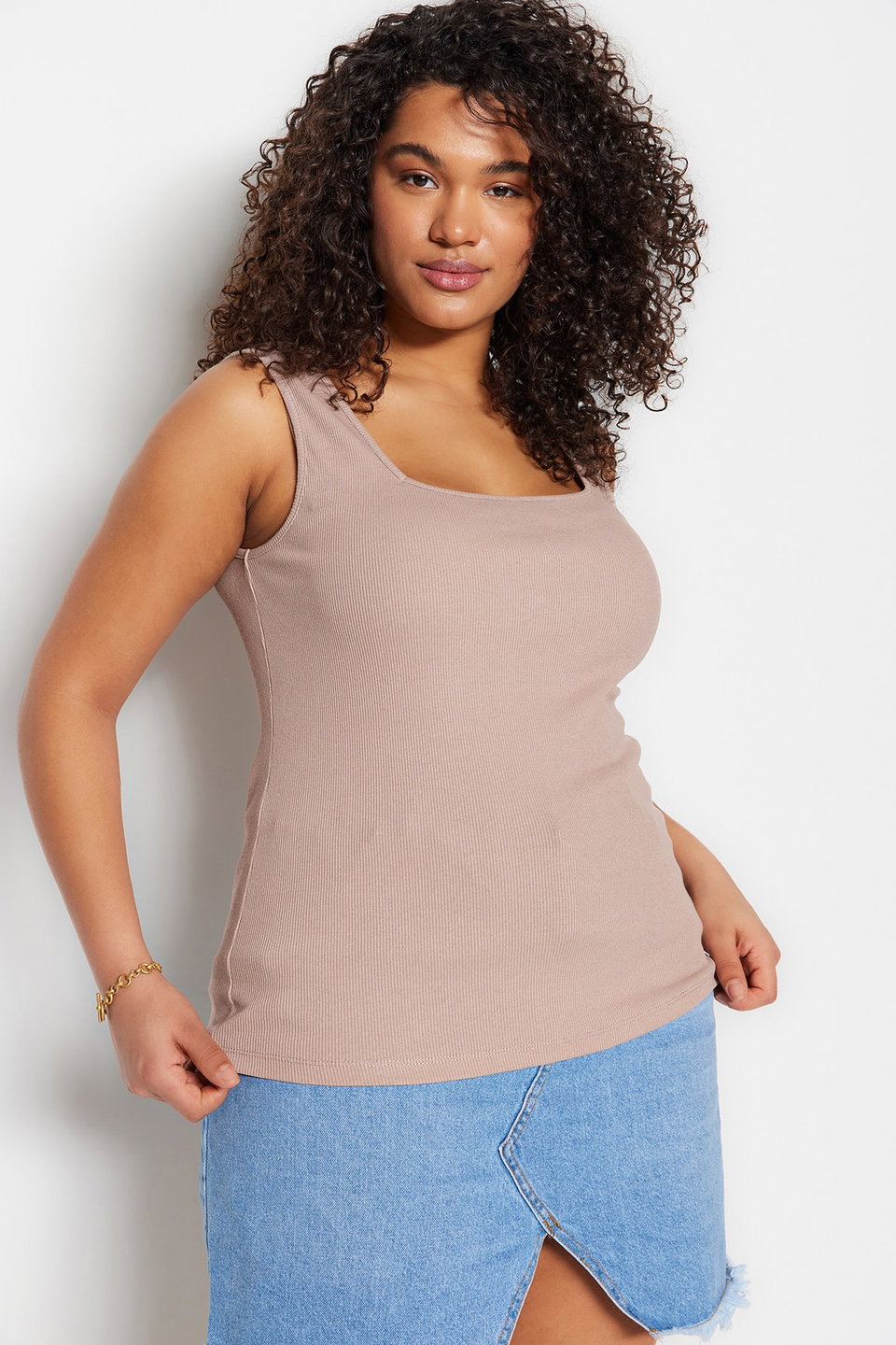 Basic Ribbed 2-Pack Square Neck Cotton Knit Plus Size Undershirt TBBSS22AL0024