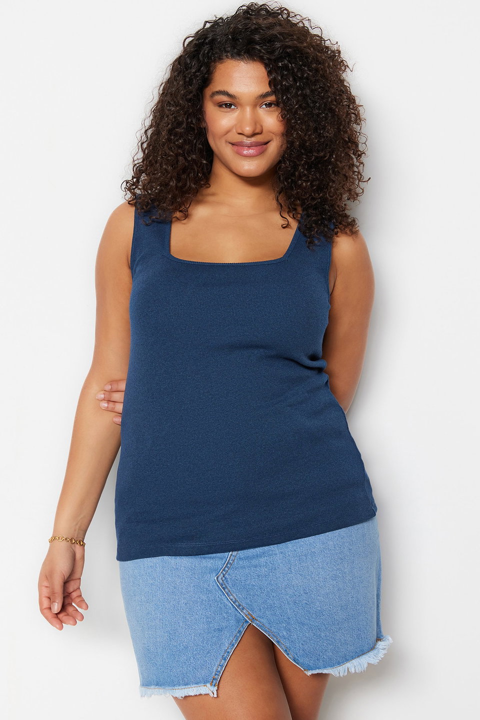 Basic Ribbed 2-Pack Square Neck Cotton Knit Plus Size Undershirt TBBSS22AL0024