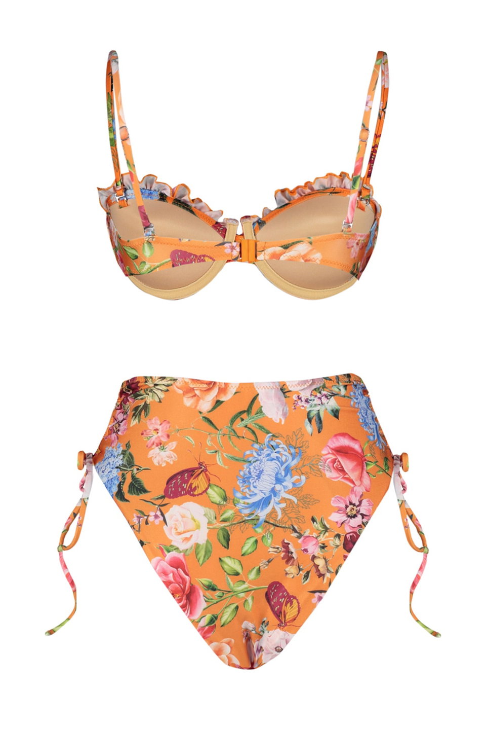 Floral Pattern Balconette Frilly High Waist High Leg Bikini Set TBESS23BT00019