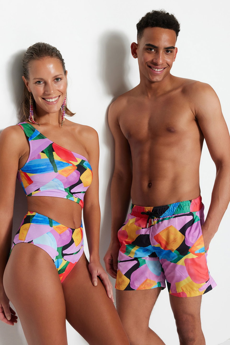 Multicolored Standard Abstract Patterned Swimsuit Swim Shorts TMNSS23DS00001