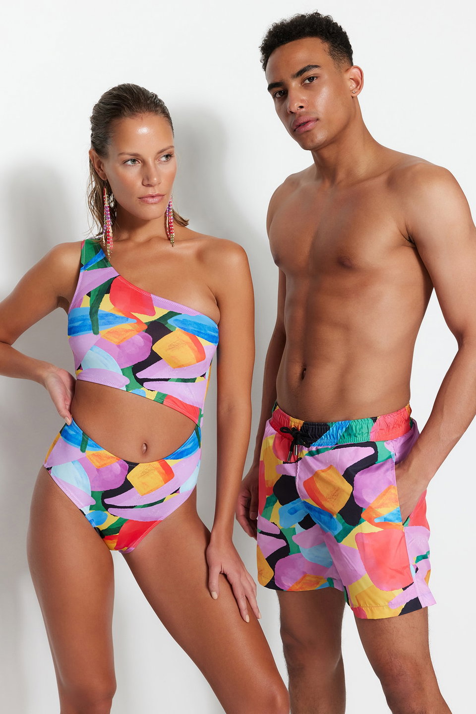 Multicolored Standard Abstract Patterned Swimsuit Swim Shorts TMNSS23DS00001