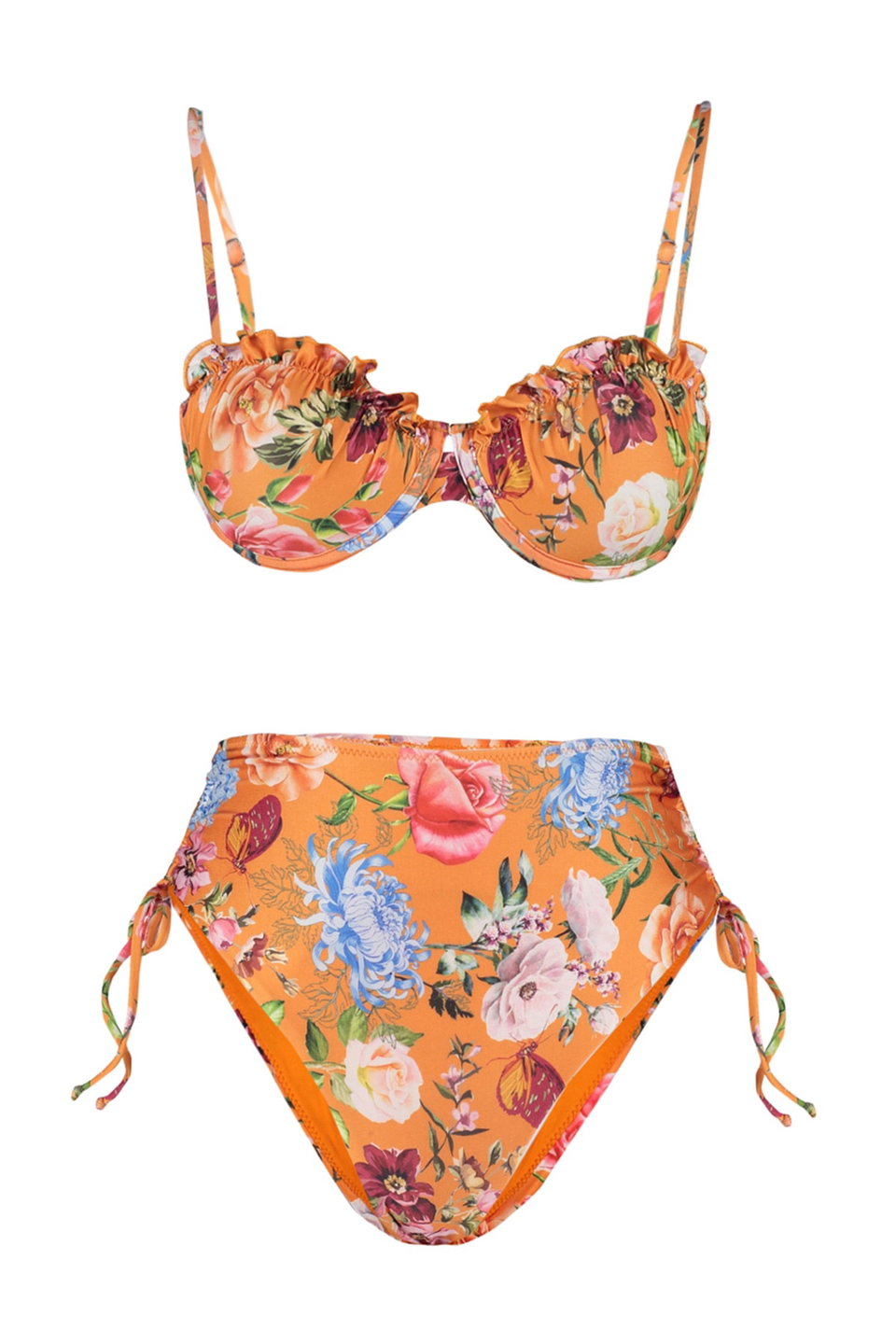 Floral Pattern Balconette Frilly High Waist High Leg Bikini Set TBESS23BT00019