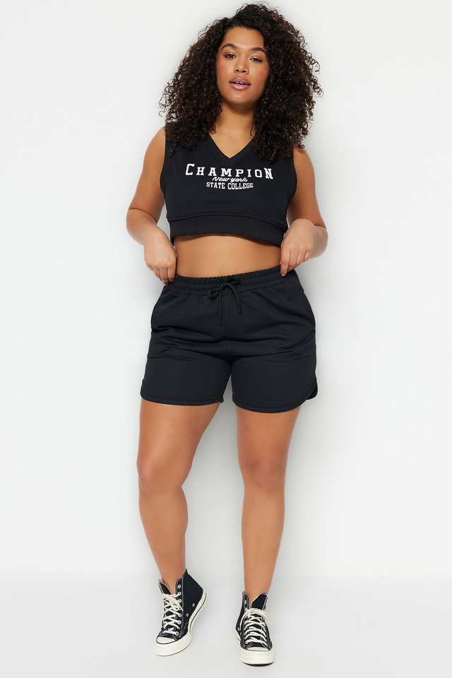 Black - Brown Pocket Thin Knitted Shorts TBBSS23AP00002