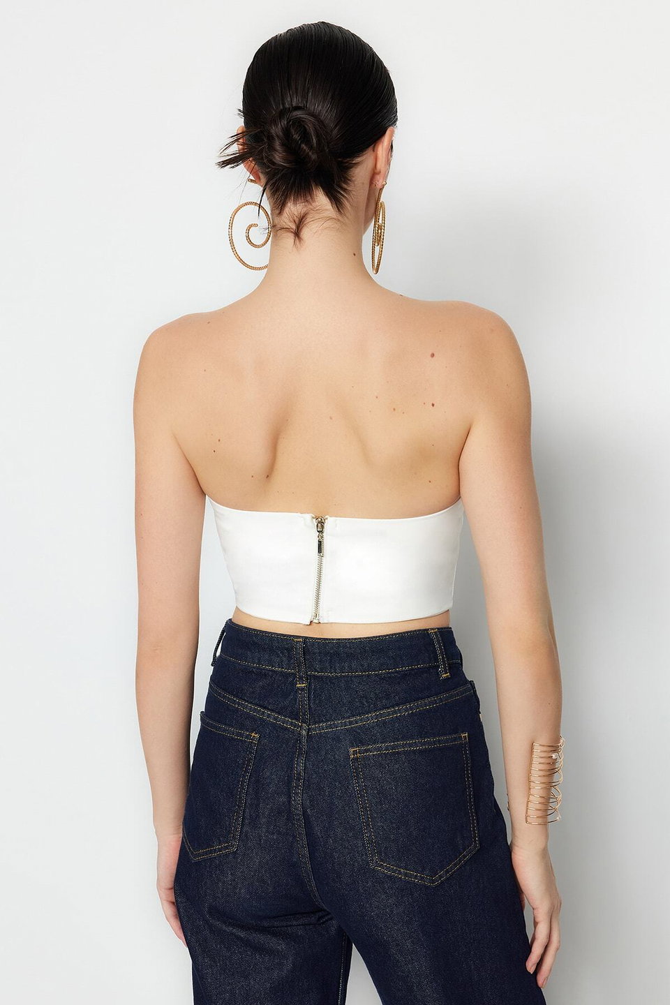 Crop Lined Corset Detailed Woven Bustier TPRSS21BS0032