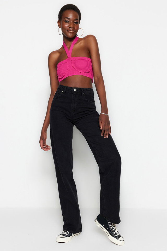 Black - Dark Blue High Waist Wide Leg Jeans Twoss23Je00068