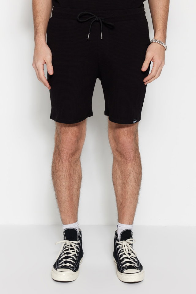 Black - Premium Beige Regular 100% Cotton Label Detailed Textured Shorts  TMNSS23SR00032