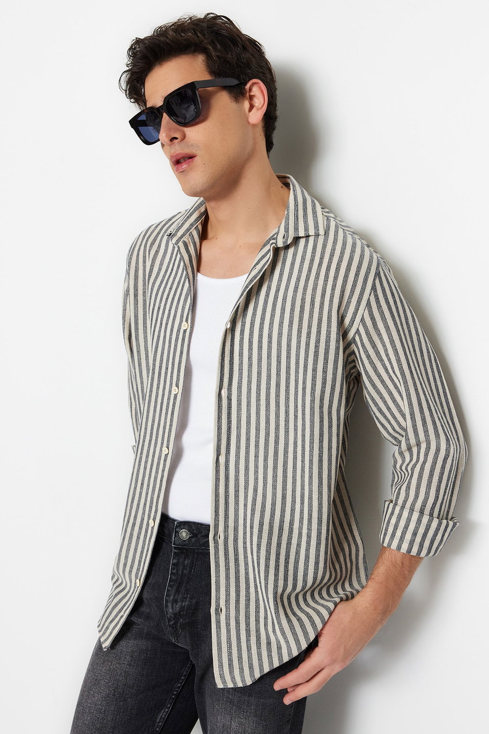 Premium Regular Fit Striped Textured Linen Look Shirt TMNSS23GO00062