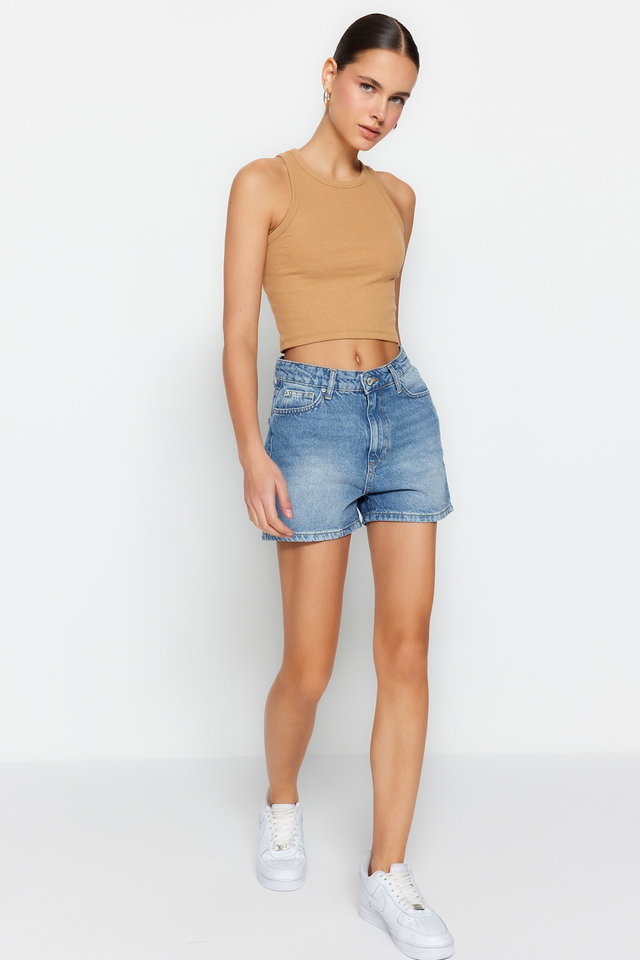 Blue - Black High Waist City Boy Denim Shorts TWOSS23SR00199