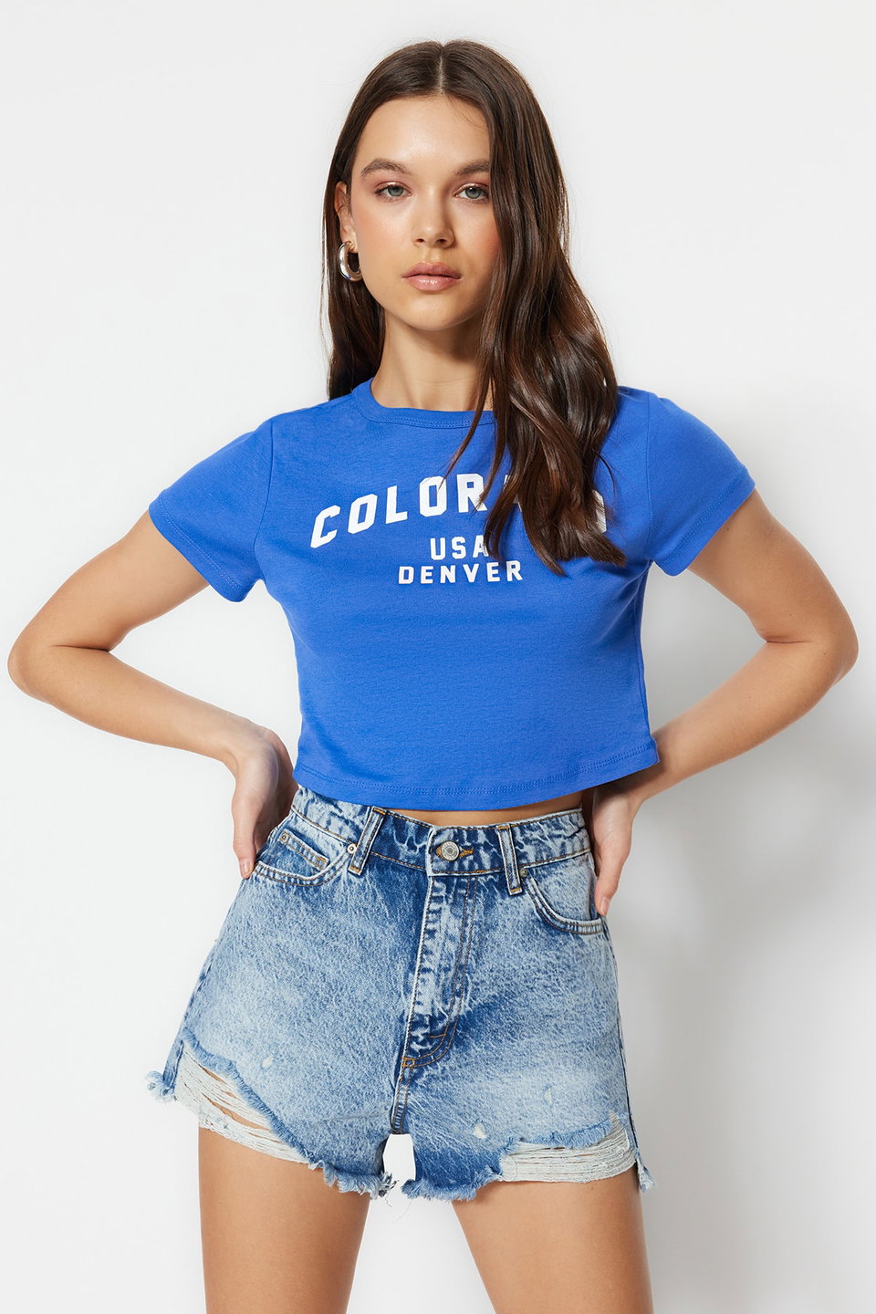 Ripped High Waist Mini Denim Shorts TWOSS23SR00207