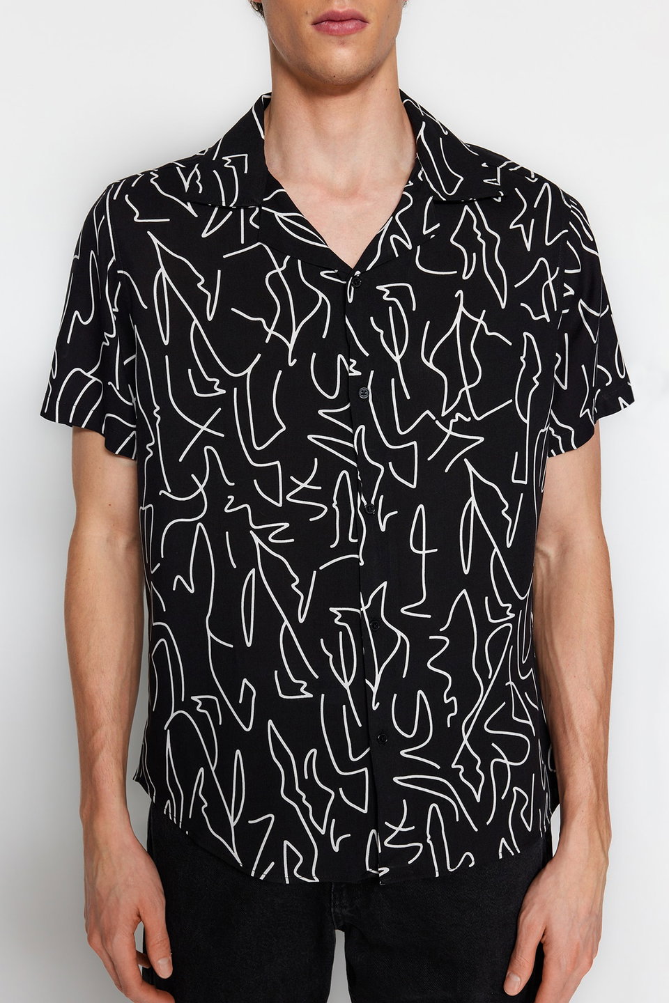 Regular Fit Open Collar Short Sleeve Flowy Geometric Summer Shirt TMNSS20GO0577