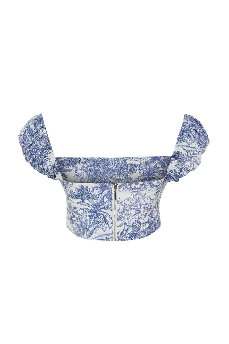 Multicolored Crop Lined Corset Detailed Floral Patterned Woven Poplin Bustier TPRSS23BS00063
