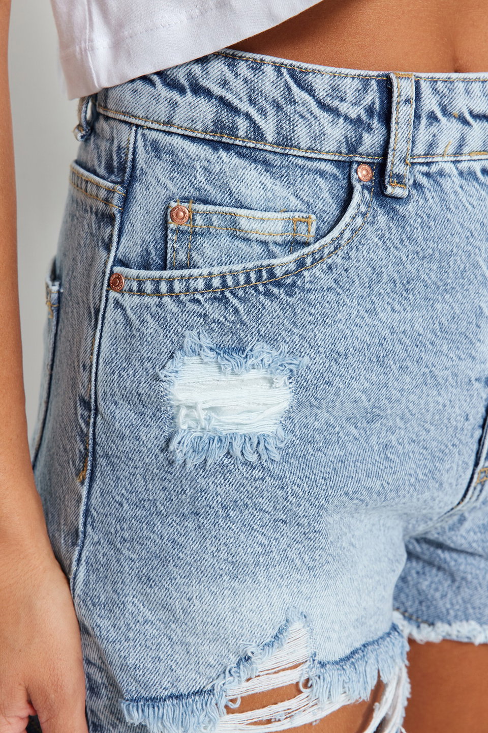 Ripped High Waist Mini Denim Shorts TWOSS23SR00278