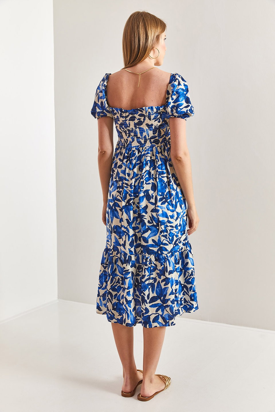 Women's Square Collar Glitter Multi Patterned Flared Dress