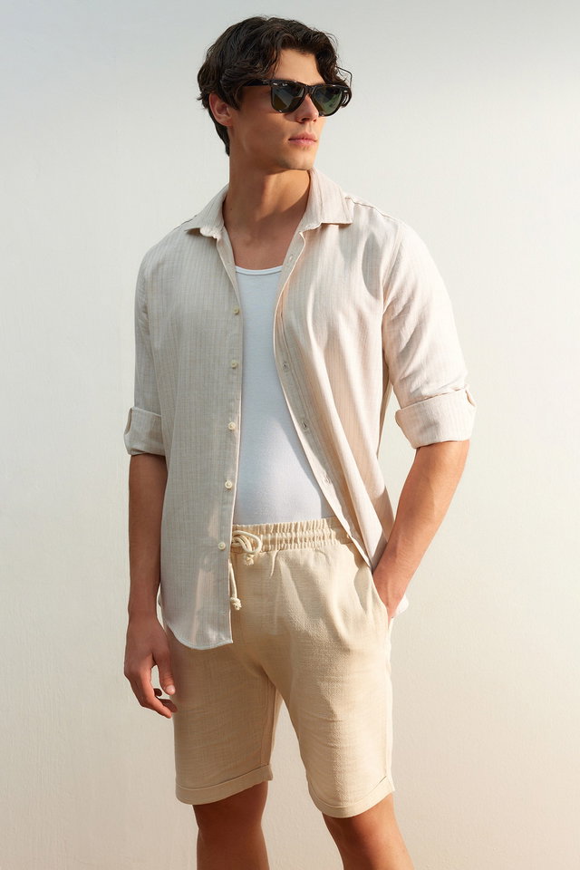 ecru - Mink Regular Fit Linen Look Shorts TMNSS23SR00030