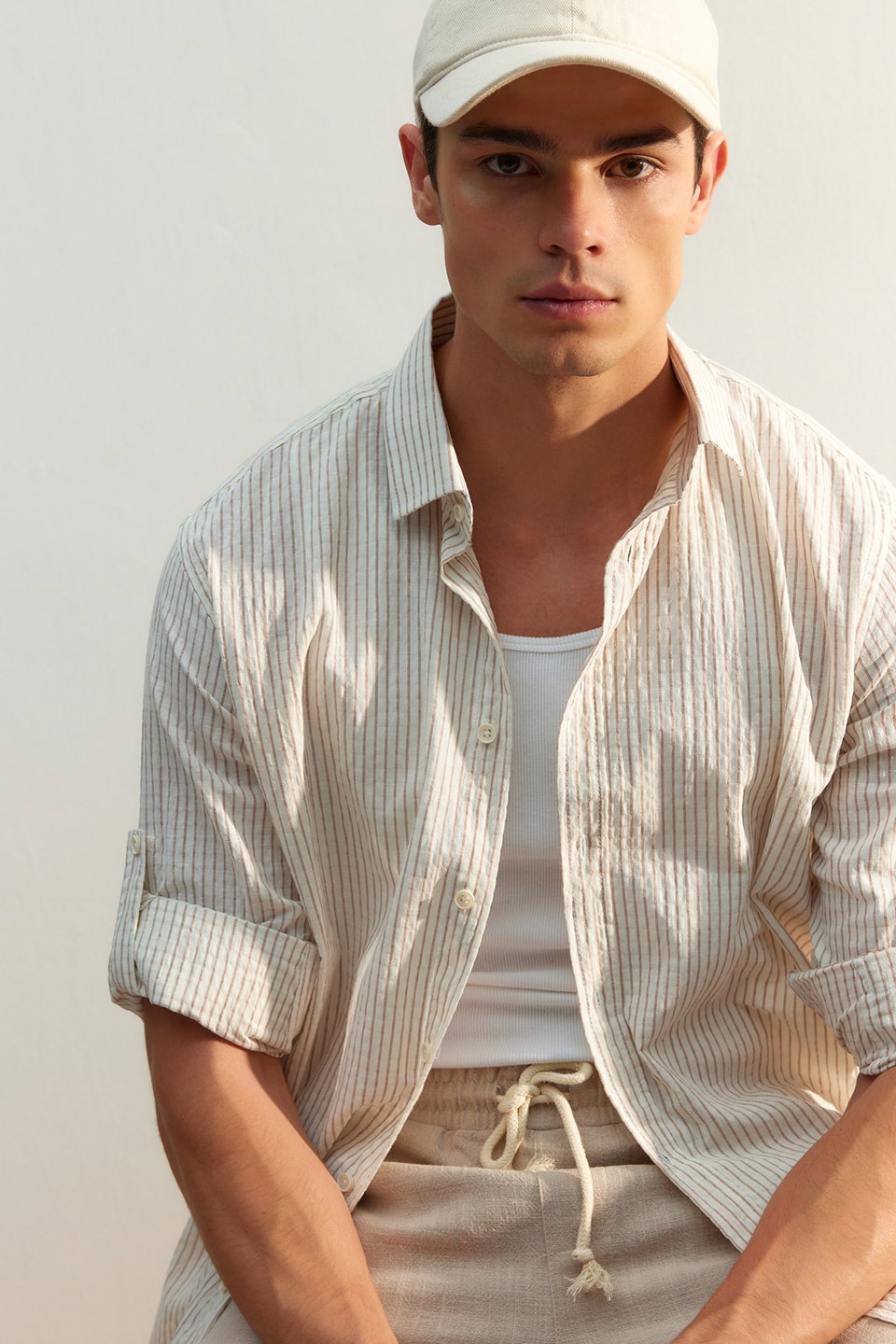 Camel Limited Edition Regular Fit Linen Blend Striped Shirt TMNSS23GO00134