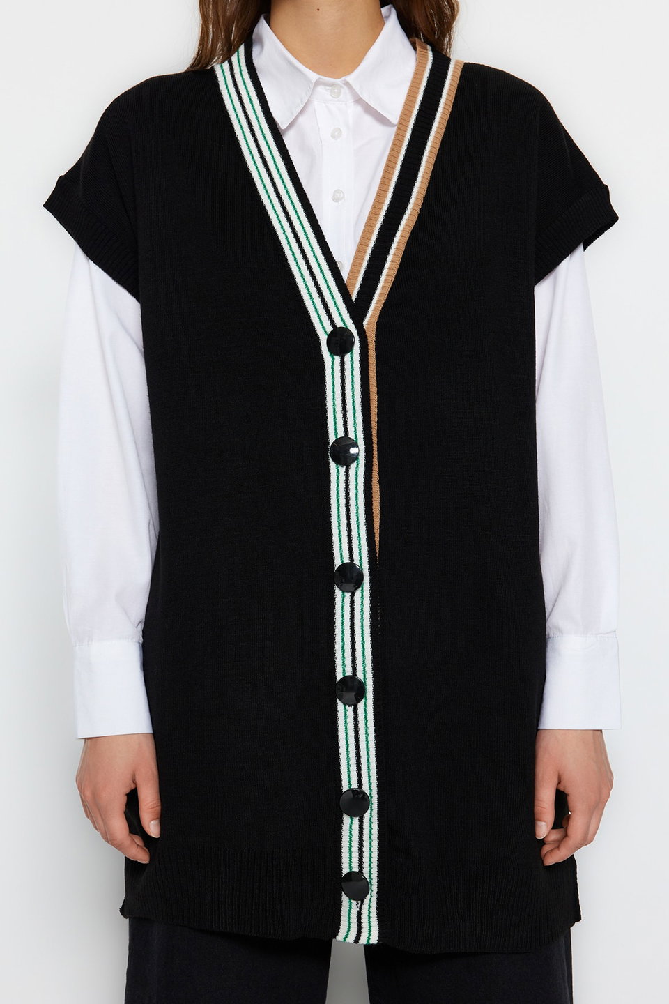 Collar Striped Detailed Knitwear Sweater TCTAW22UV0002