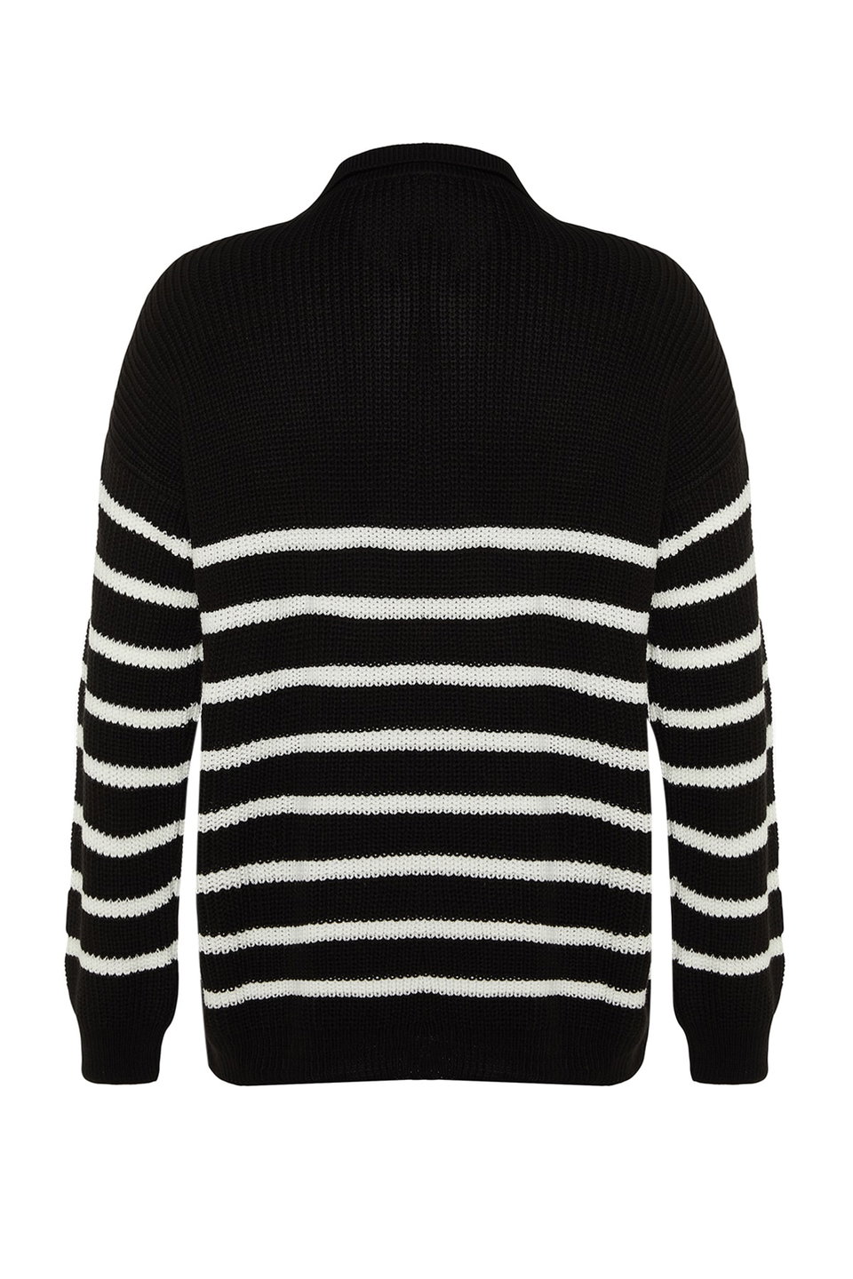 Casual Oversize Fit Wide Pattern Polo Collar Striped Knitwear Sweater TMNAW24KZ00018