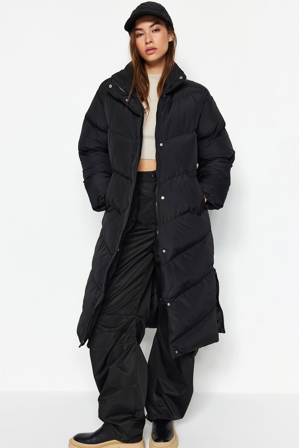 Regular Side Zipper Detailed Water Repellent Long Puffer Jacket TWOAW24MO00049