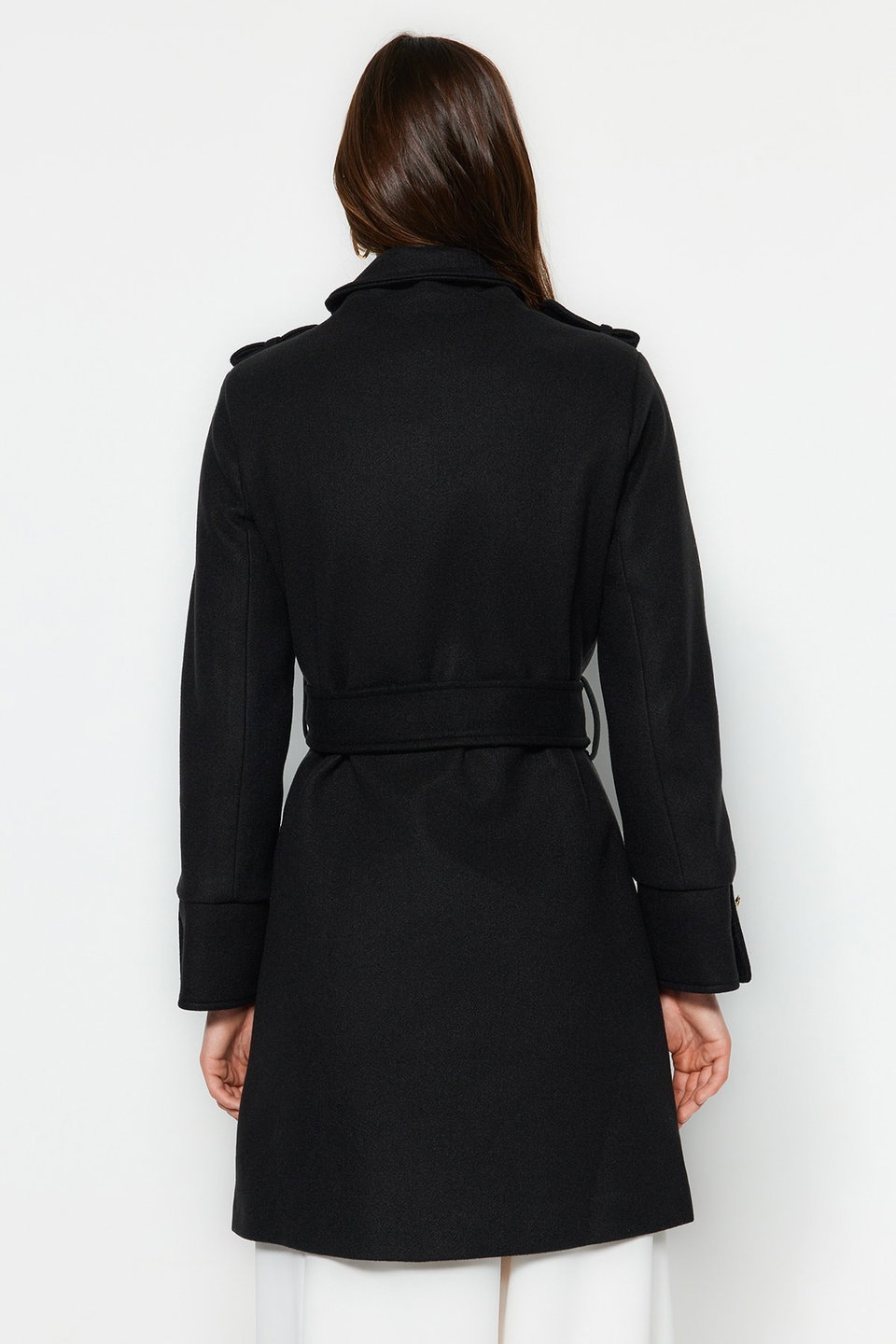 Camel Belted Button Detailed Soft Texture Cashmere Coat TWOAW24KB00006