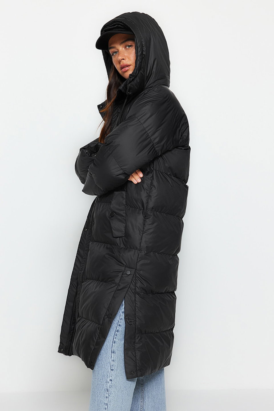 Regular Fit Hooded Side Snap Detail Water Repellent Long Puffer Jacket TWOAW24MO00104