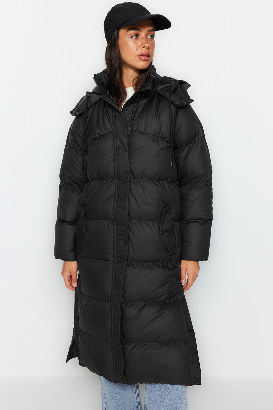 Regular Fit Hooded Side Snap Detail Water Repellent Long Puffer Jacket TWOAW24MO00104