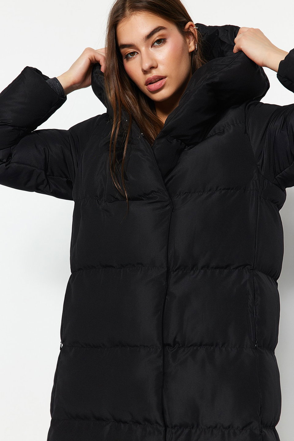 Regular Fit Side Snap Closure Water Repellent Long Inflatable Coat Twoaw24Mo00044
