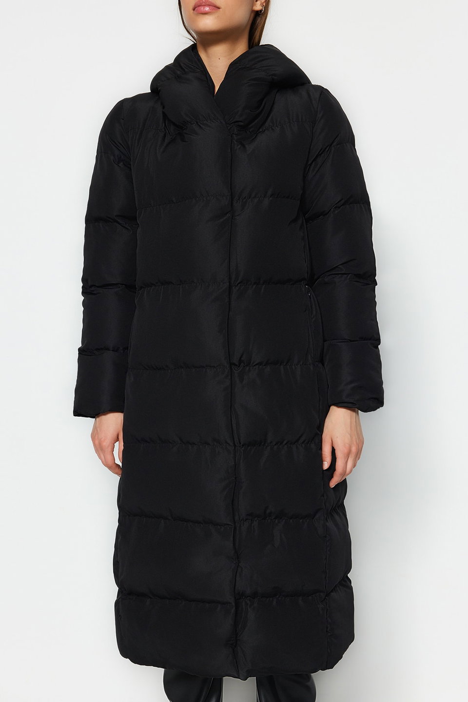 Regular Fit Side Snap Closure Water Repellent Long Inflatable Coat Twoaw24Mo00044