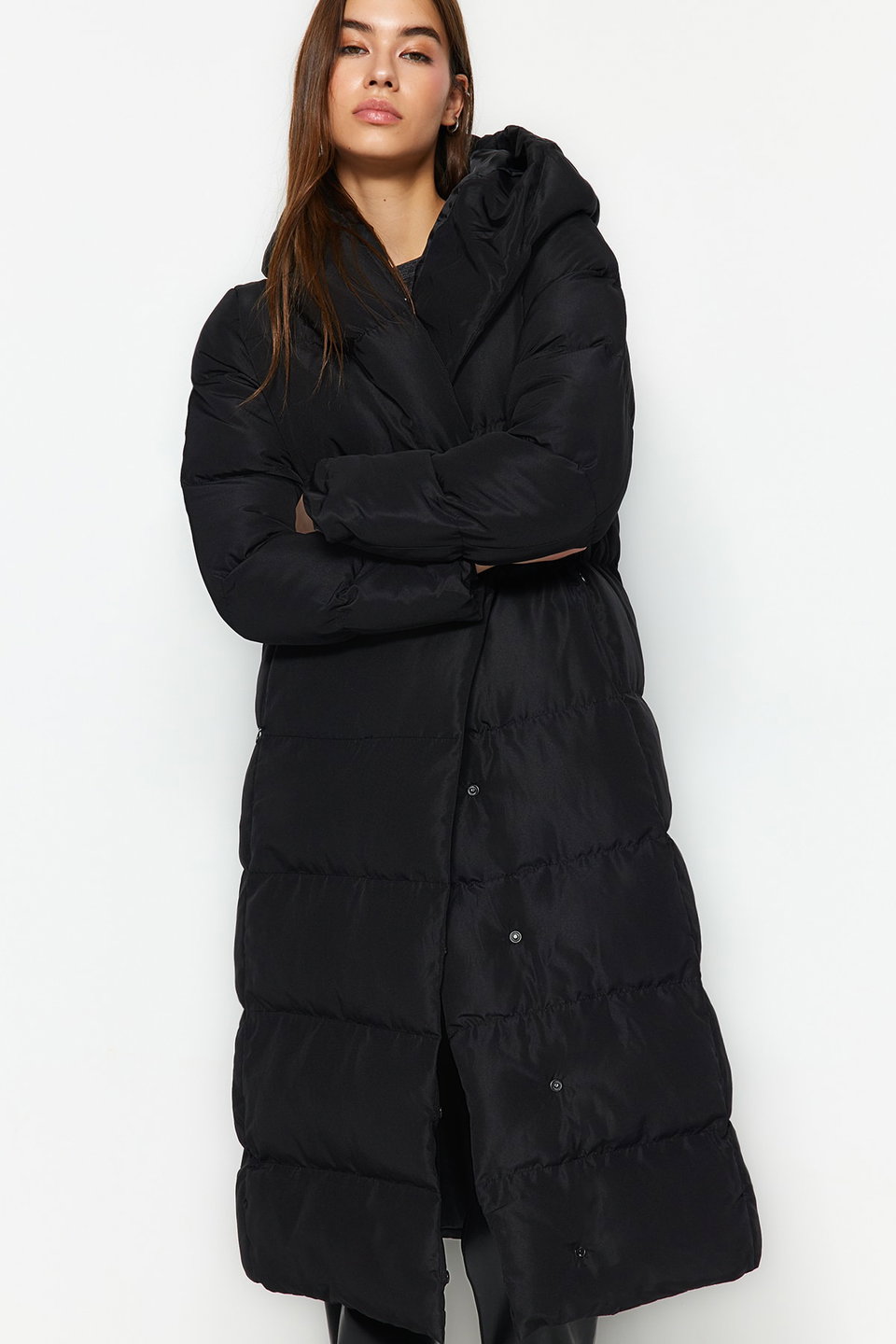 Regular Fit Side Snap Closure Water Repellent Long Inflatable Coat Twoaw24Mo00044