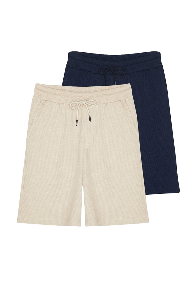 Navy Blue-Beige - Navy Blue-Beige Regular Corded 2' Pack Shorts & Bermuda TMNSS23SR00076