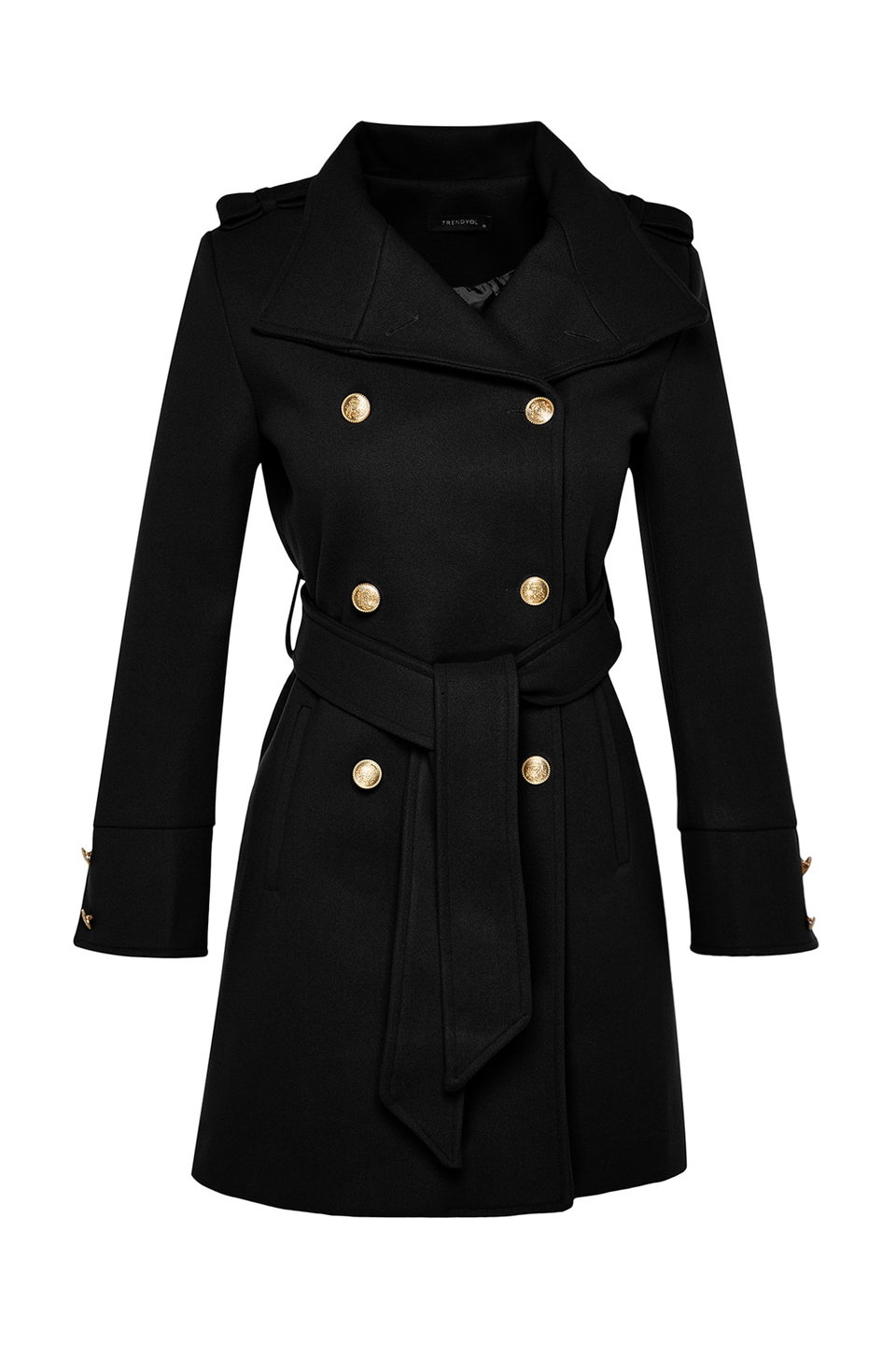 Camel Belted Button Detailed Soft Texture Cashmere Coat TWOAW24KB00006