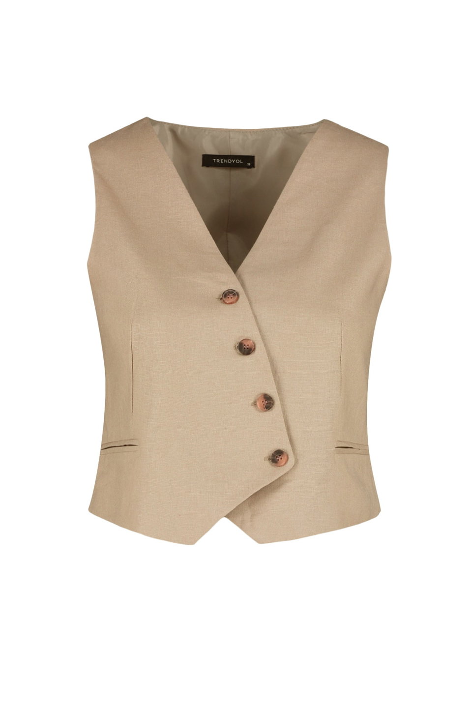 Limited Edition Fitted Crop Woven Linen Look Vest TWOSS23YE00016