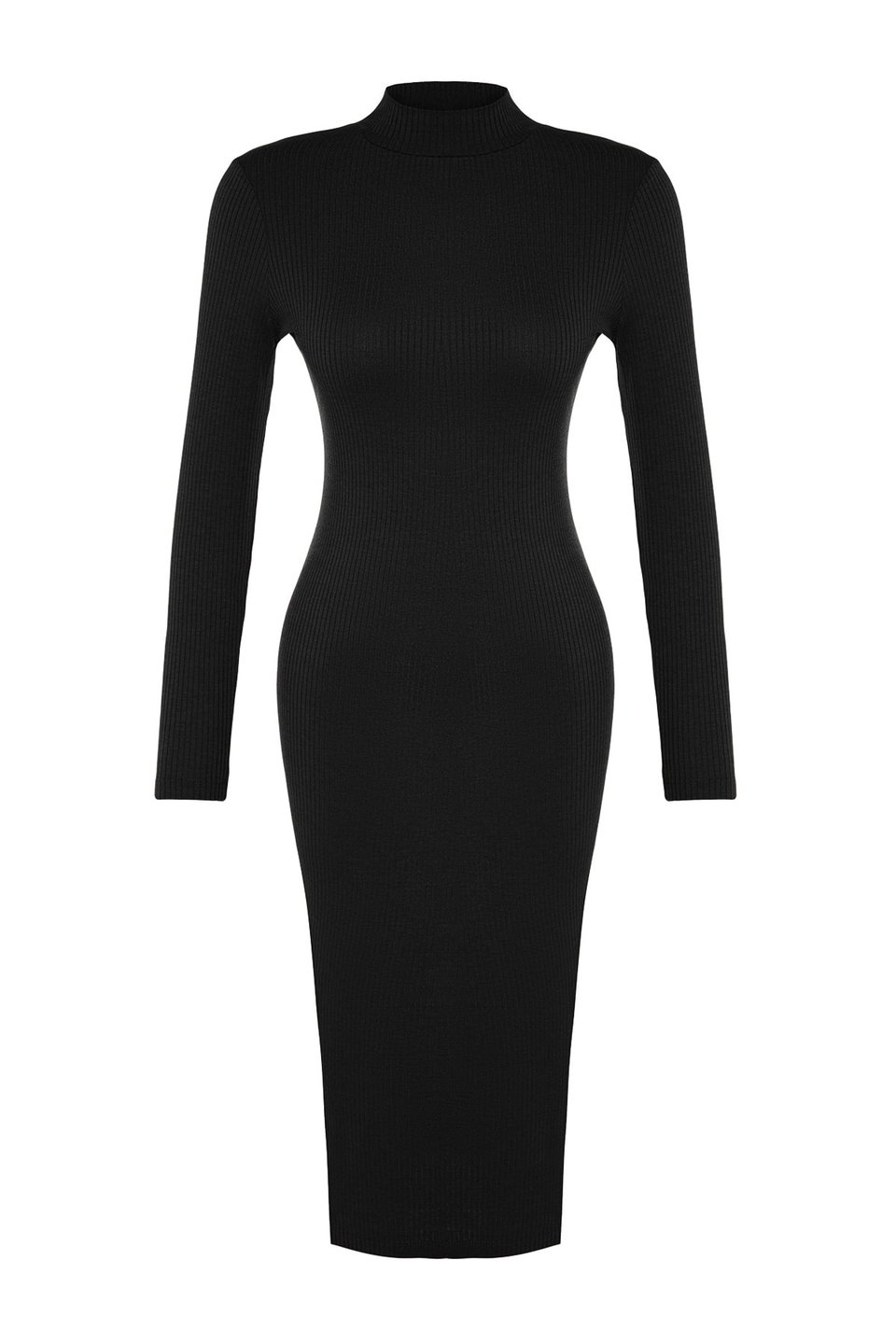 Ribbed Slit Detailed Fitted Midi Stretchy Knitted Dress TWOAW24EL00174
