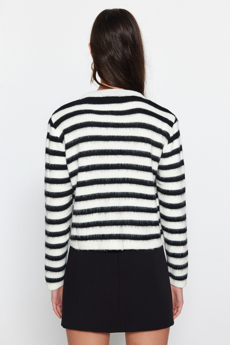 Camel Soft Texture Striped Jacket Look Knitwear Cardigan TWOAW24HI00040