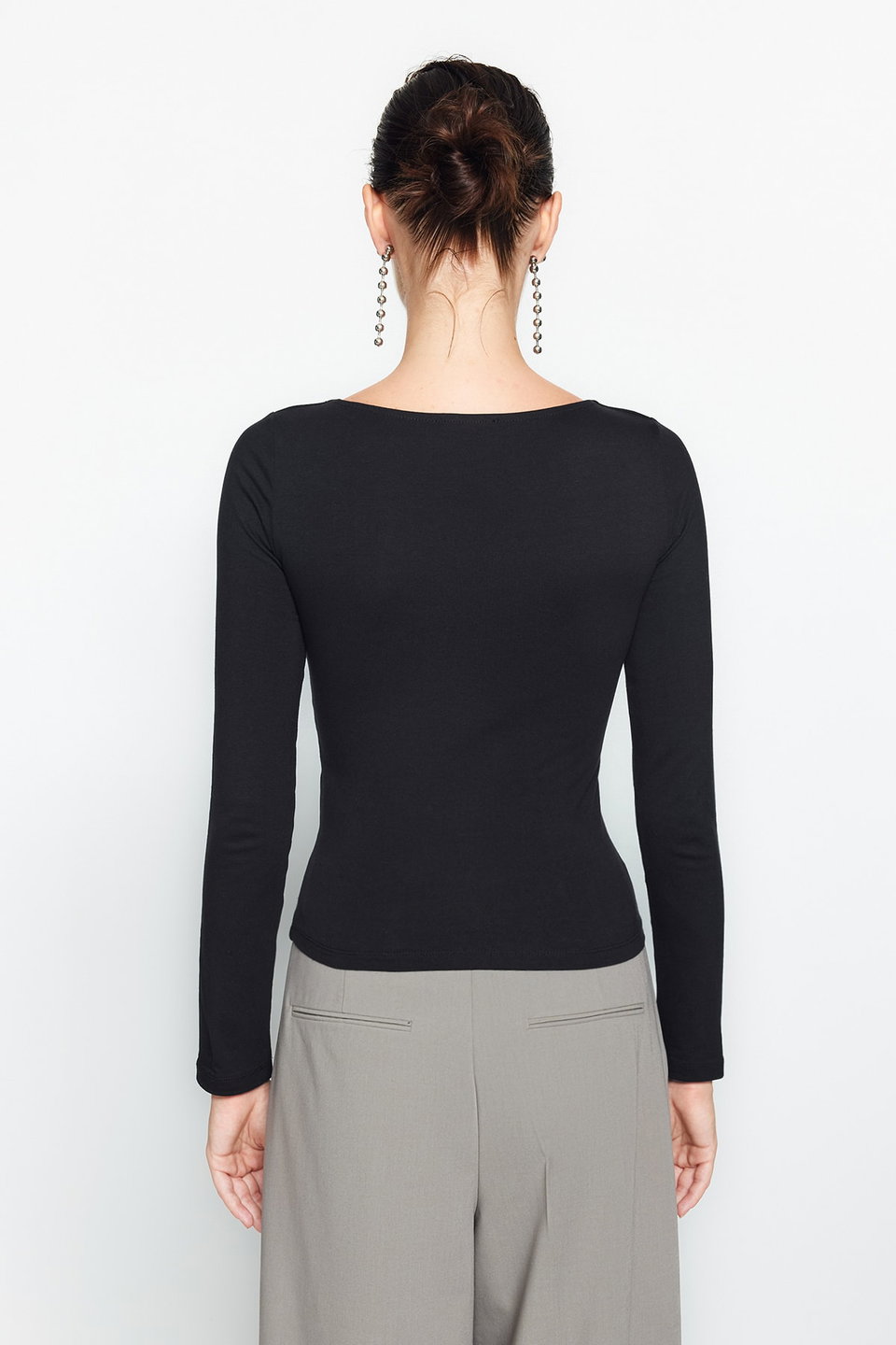Cotton Stretchy Boat Neck Fitted Stretchy Knitted Blouse TWOAW24BZ00166