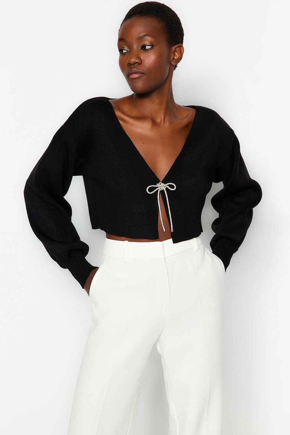 Super Crop Basic Bow Knit Cardigan TWOAW24HI00315