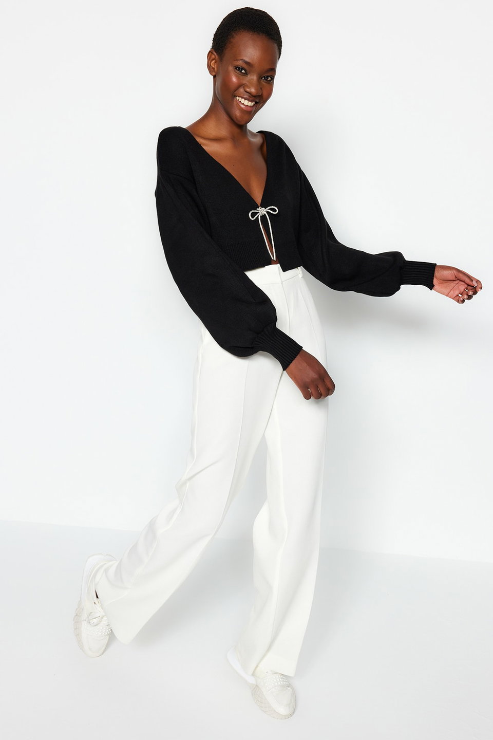 Super Crop Basic Bow Knit Cardigan TWOAW24HI00315