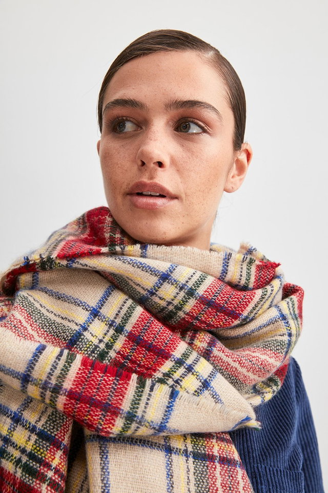 Very colorful - Women's Multicolored Checkered, Soft Textured Scarf TWOAW20AT0056