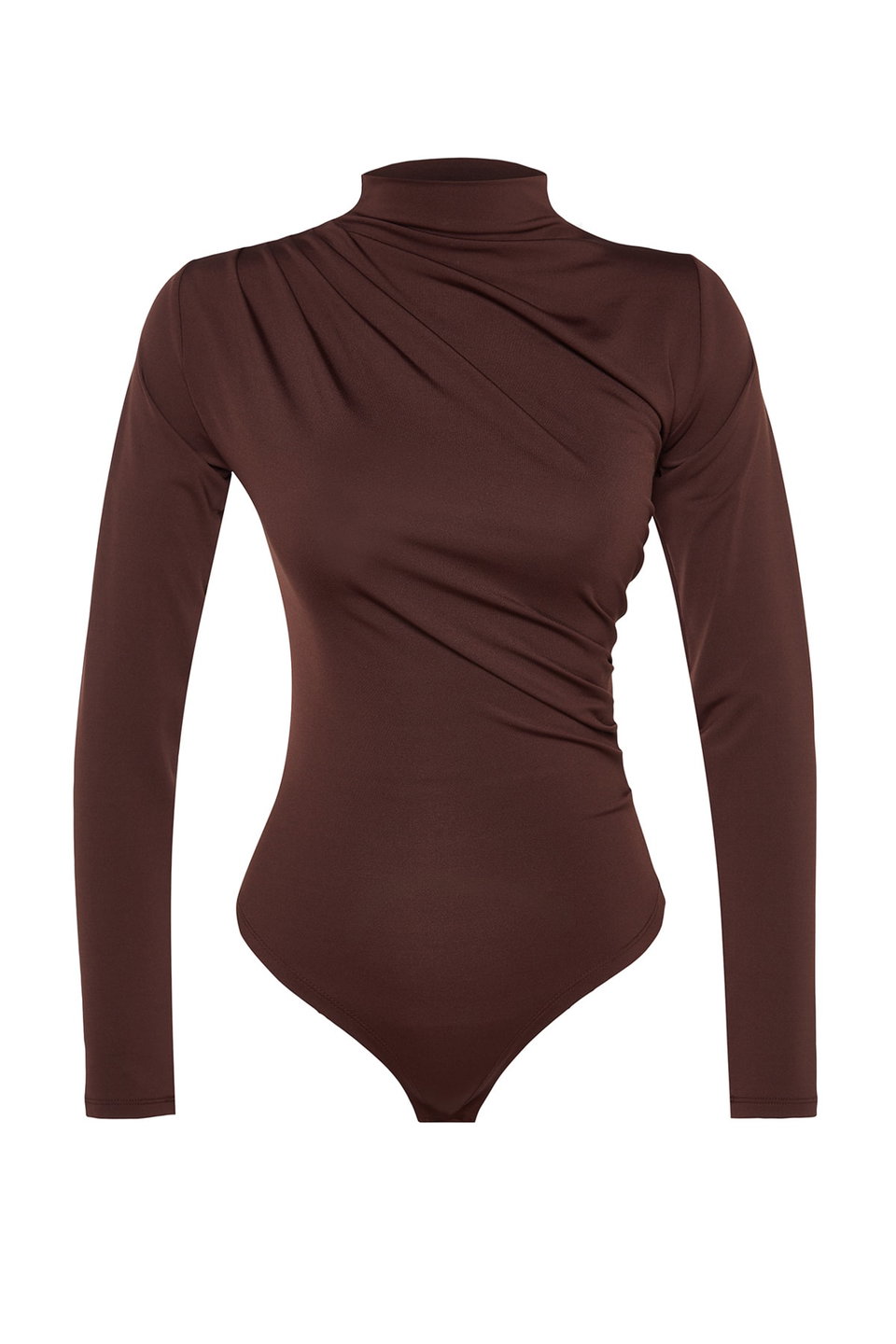 Drawstring Detailed Stand-Up Collar, Stretchy Knitted Bodysuit TWOAW24BD00014