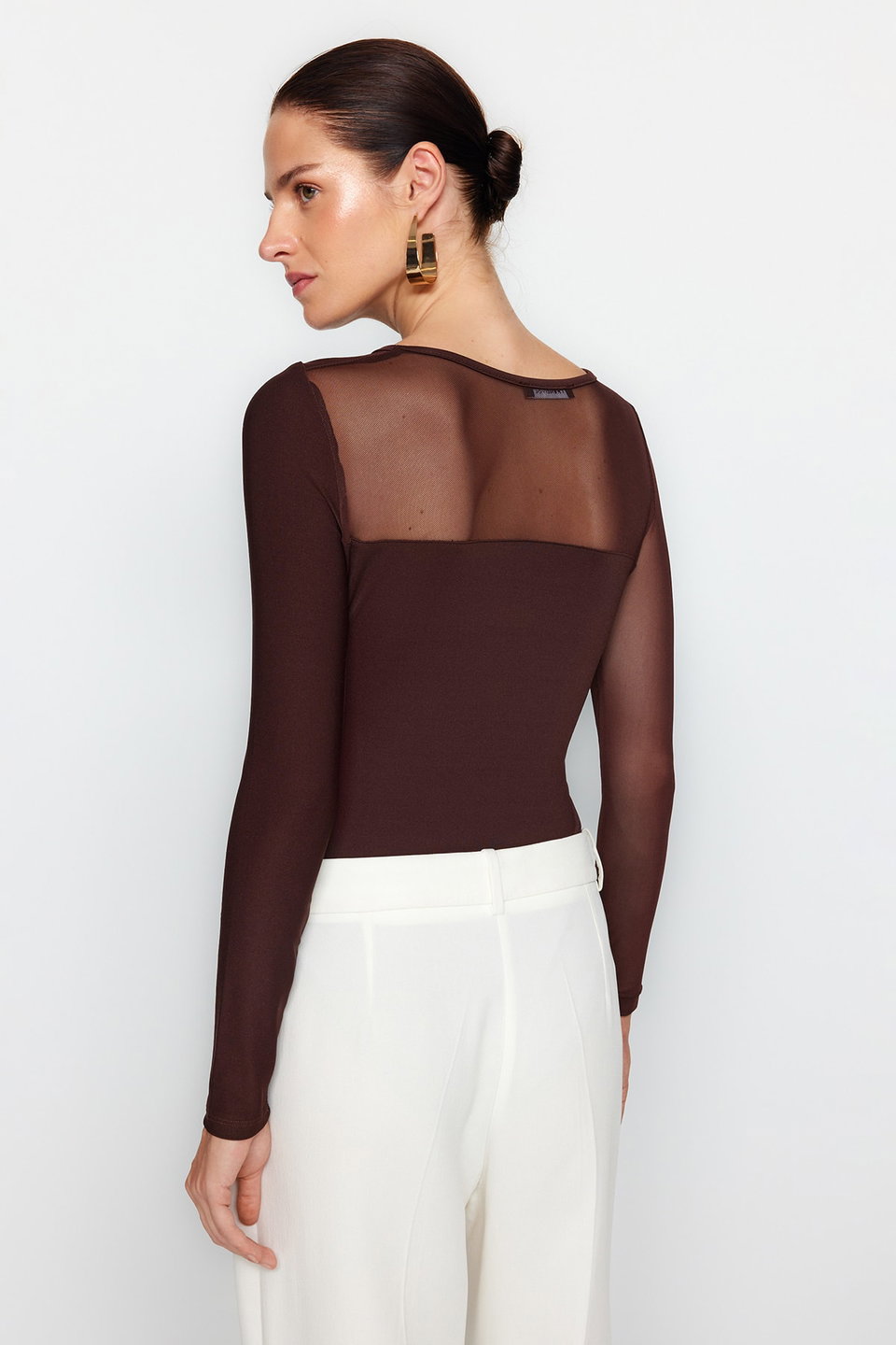 Tulle Detailed Snap Snap Elastic Knitted Bodysuit TWOAW24BD00021