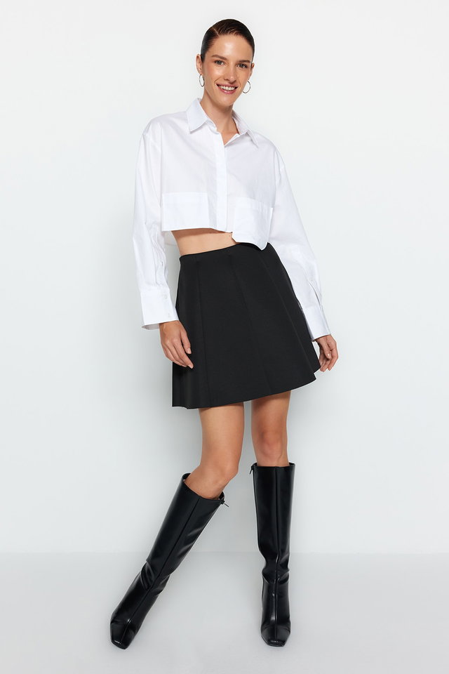 Black - Black Skater Mini Flounce Knitted Skirt TWOAW24ET00215