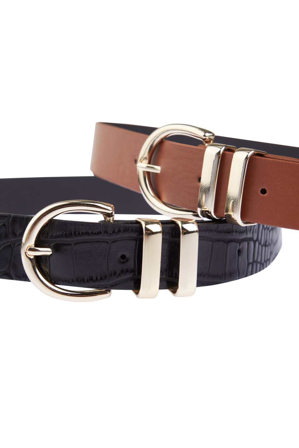 2-Pack Tank Croco and Plain Leather Look Buckle Women's Belt TWOAW24KE00001