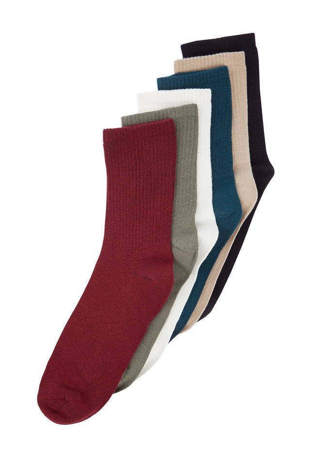 Multicolor*001 - Multi-Colored 6-Pack Solid Color College Socks TMNAW24CO00029