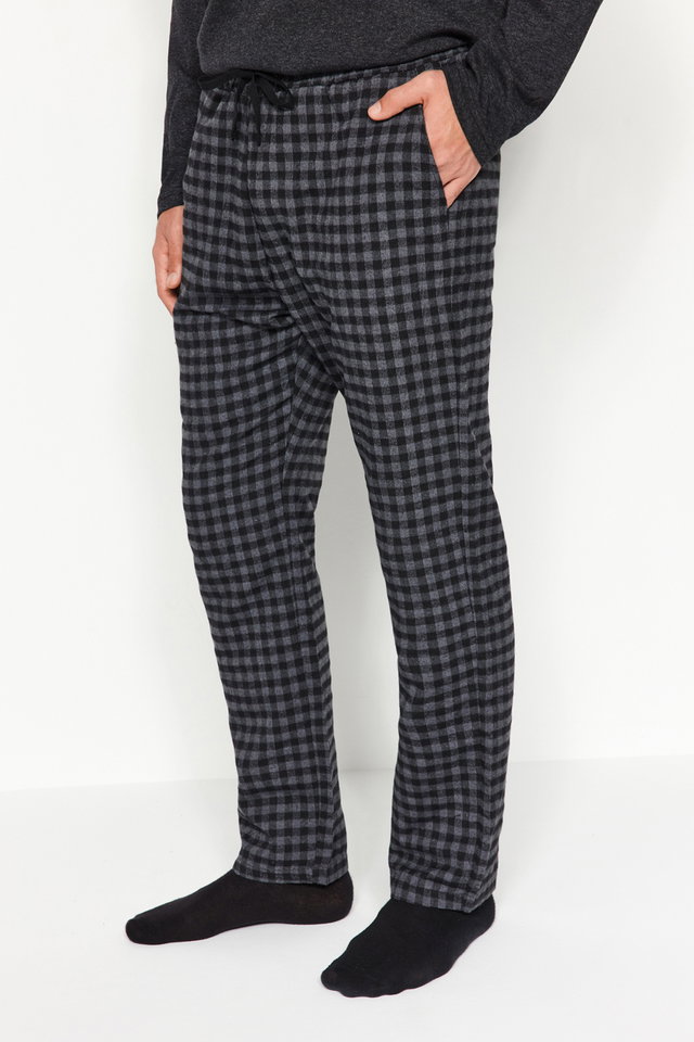 Black - Black Regular Fit Comfortable Pattern Plaid Woven Unisex Pajama Bottoms Tracksuit TMNAW24PJ00020