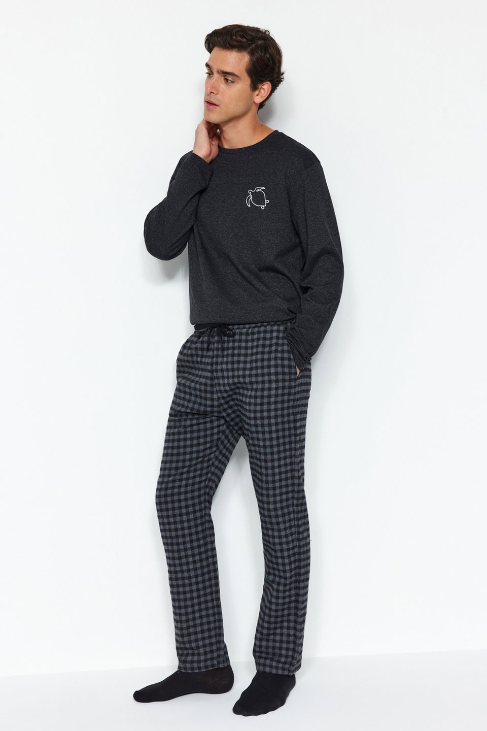 Regular Fit Comfortable Pattern Plaid Woven Unisex Pajama Bottoms Tracksuit TMNAW24PJ00020