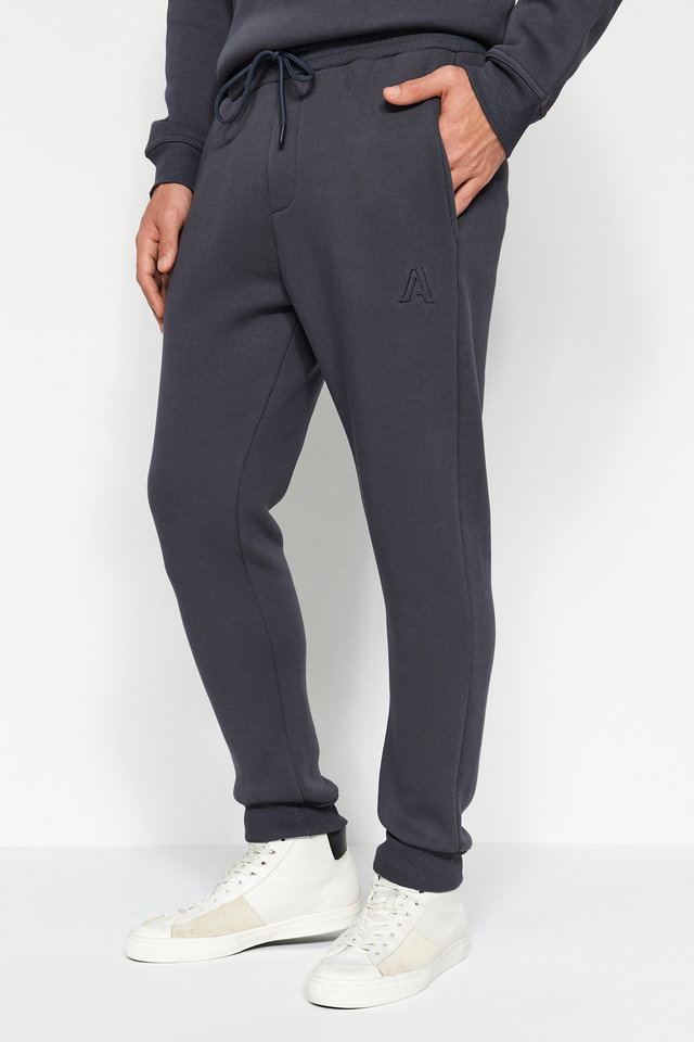 Anthracite*002 - Anthracite Regular/Normal Cut Letter Embroidered Jogger Sweatpants TMNAW24EA00014